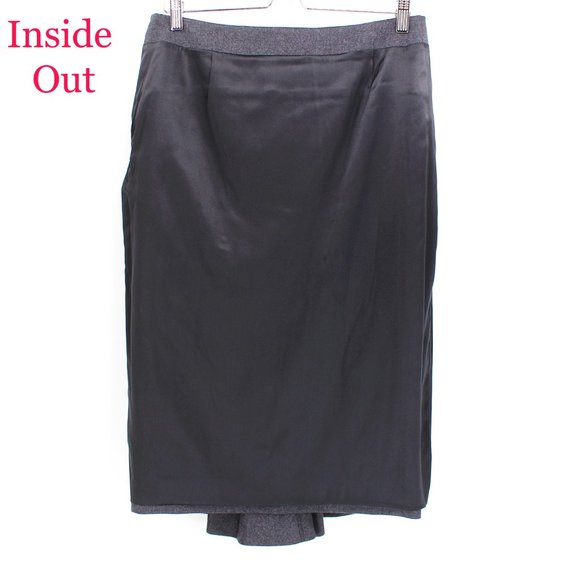 John Galliano Gray Wool Flannel Midi Skirt Peplum Back Fluted Hem Size 8/Medium - Picture 10 of 10